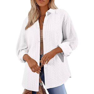 Women's Lantern Sleeve Oversized Knit Shirt Jacket | Button-Down, Cozy & Stylish